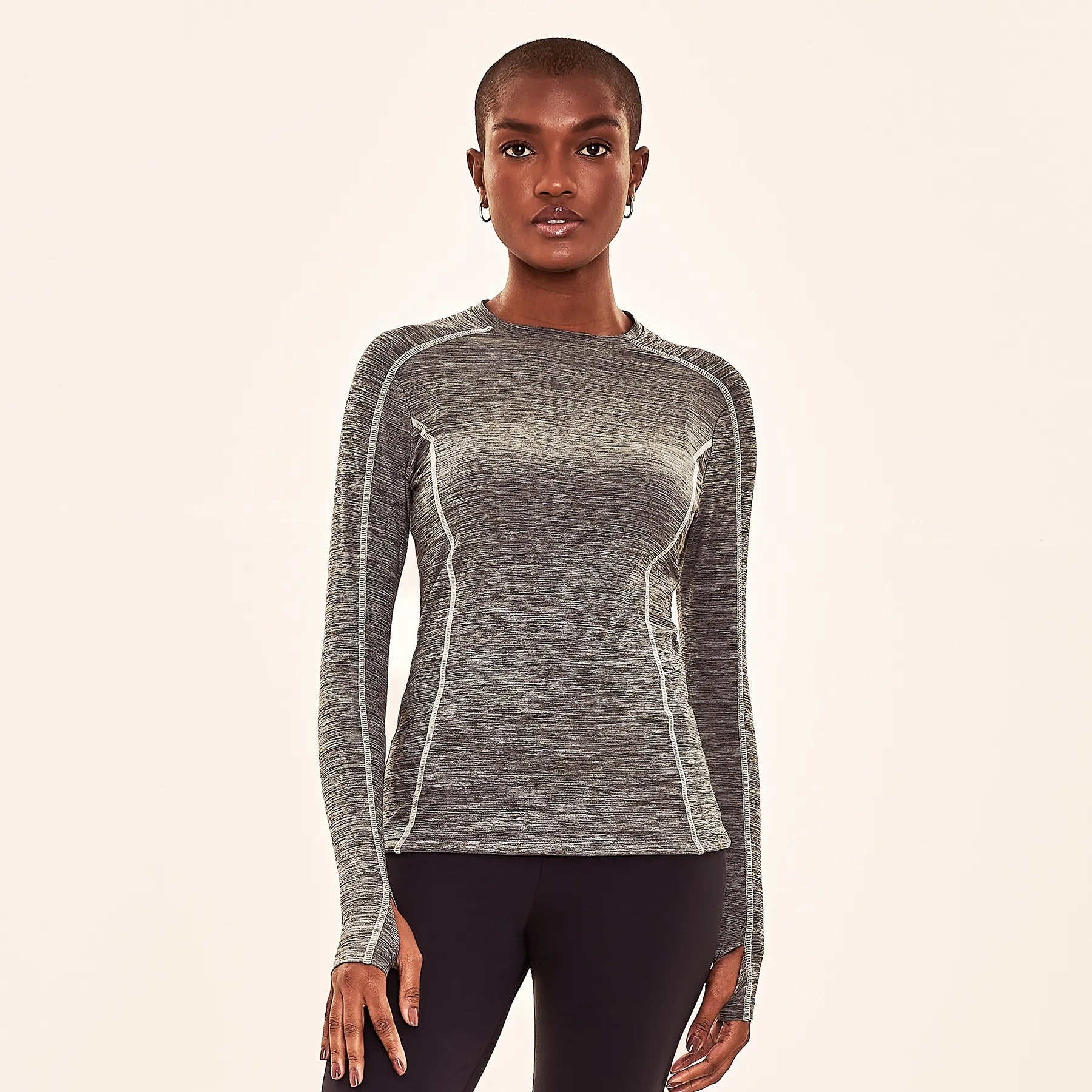 Camisa UV Feminina Com Proteção Solar Flex-CINZA MESCLA/OFF WHITE