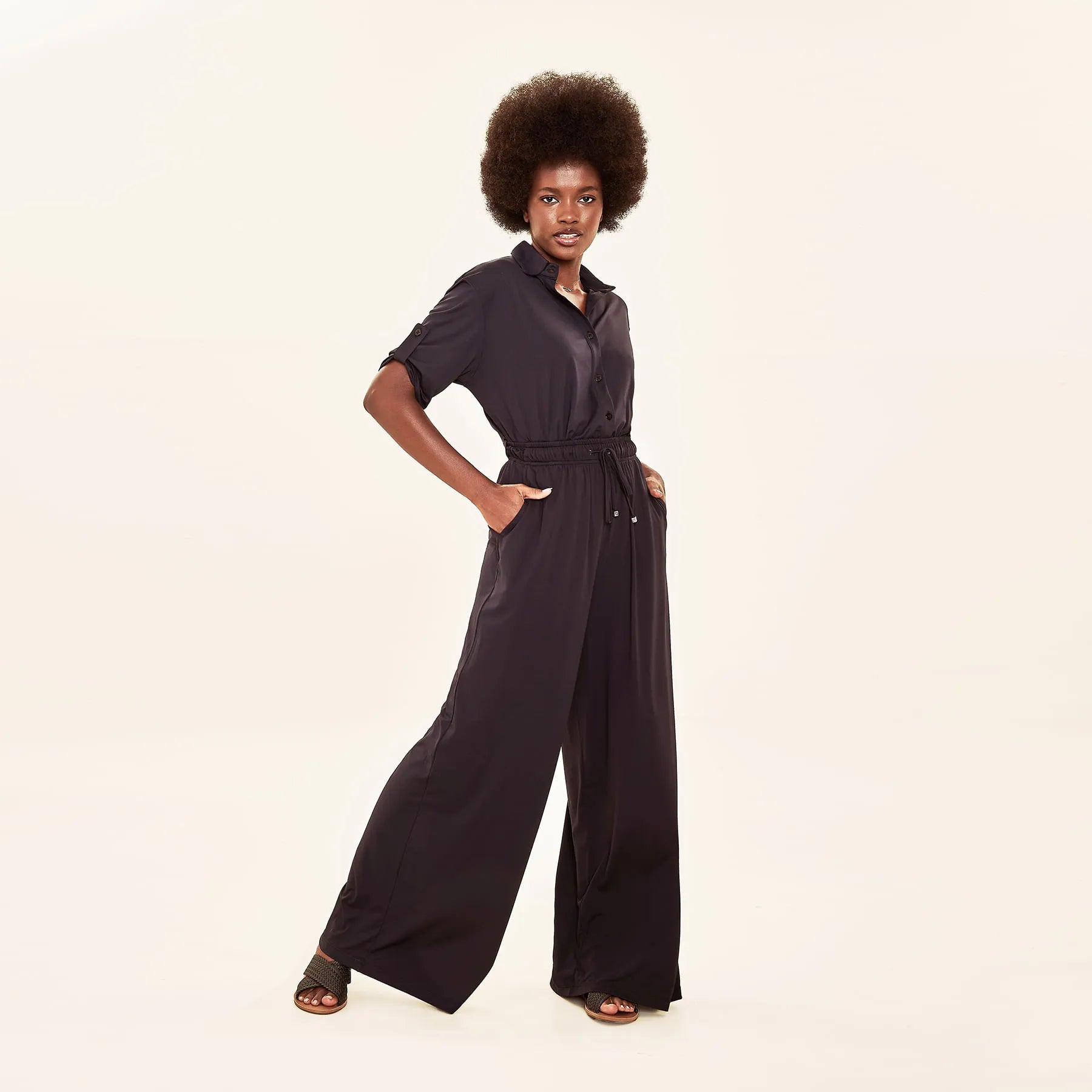 Calça Pantalona Uv Com Proteção Solar Color - PRETO