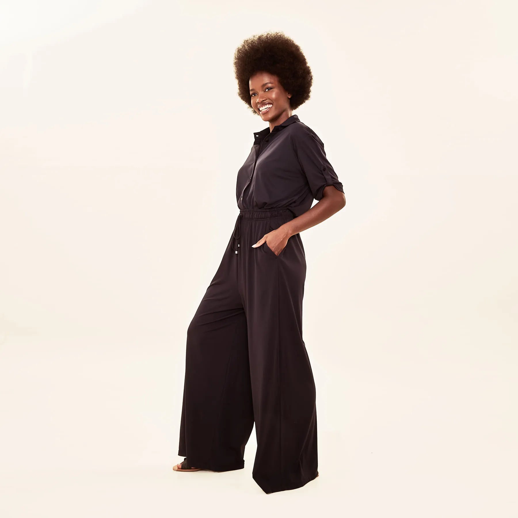 Calça Pantalona Uv Com Proteção Solar Color - PRETO