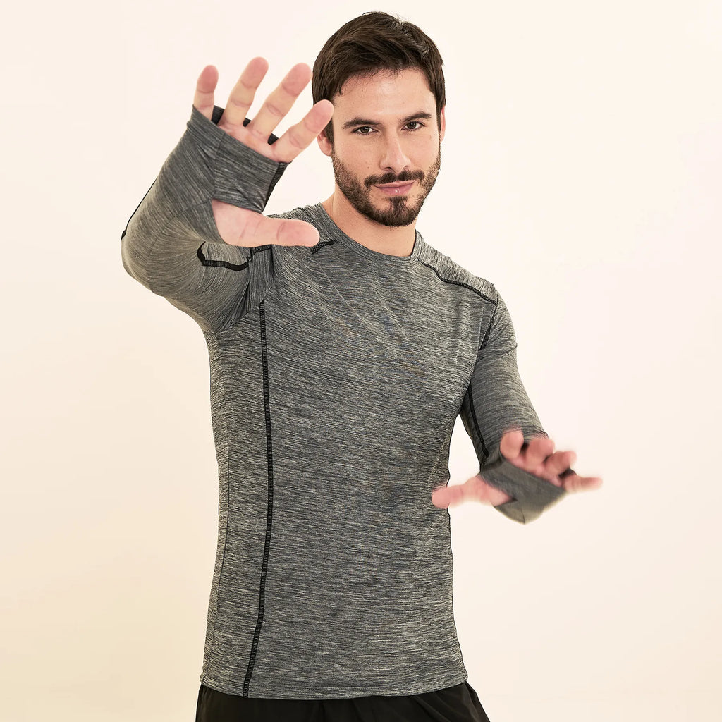 Camisa UV Masculina Com Proteção Solar Flex Mescla - CINZA MESCLA/PRETO
