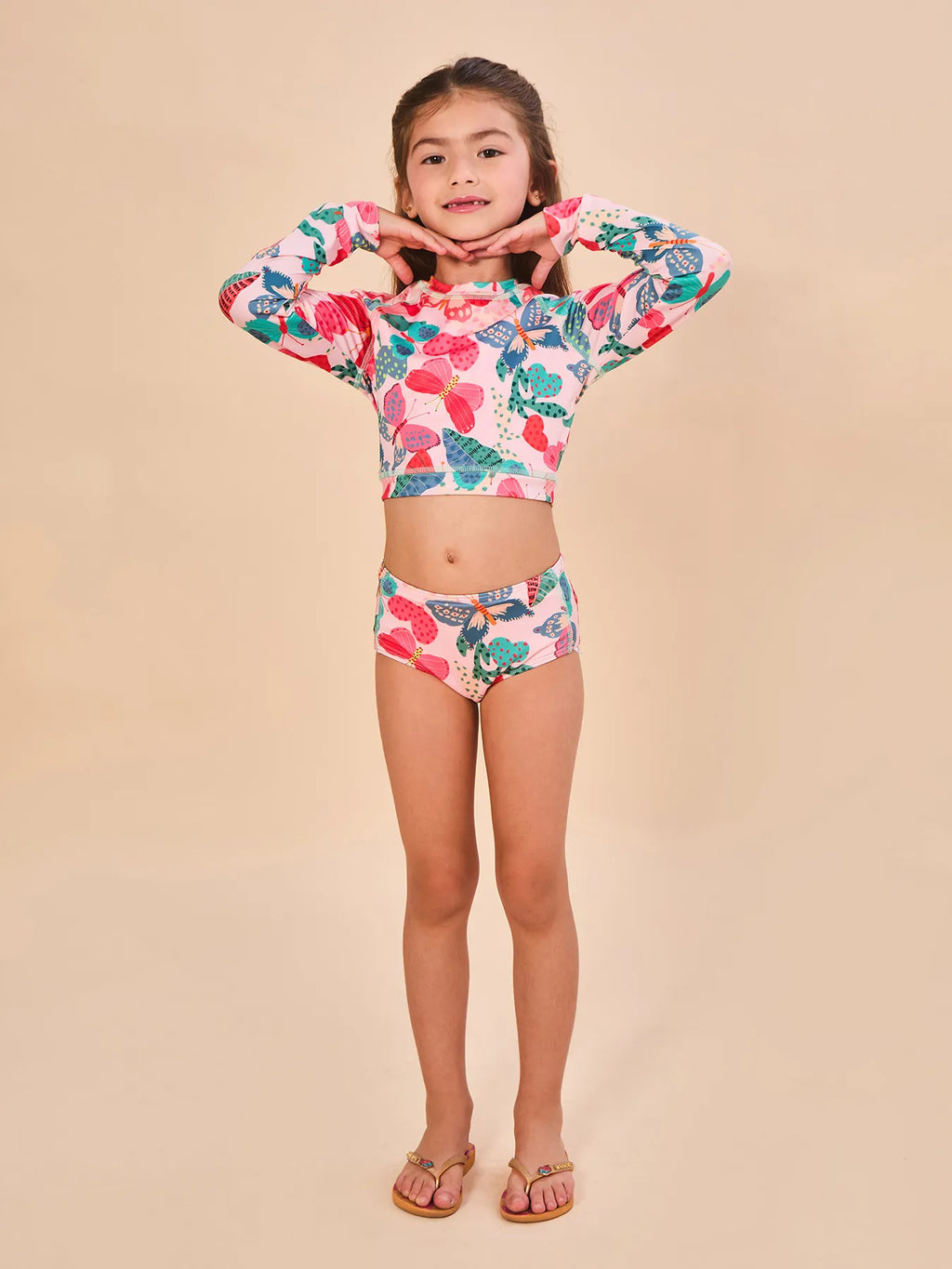 Biquíni Conjunto UV Hot Pant Infantil Com Proteção Solar ML - ESTAMPA BUTTERFLY