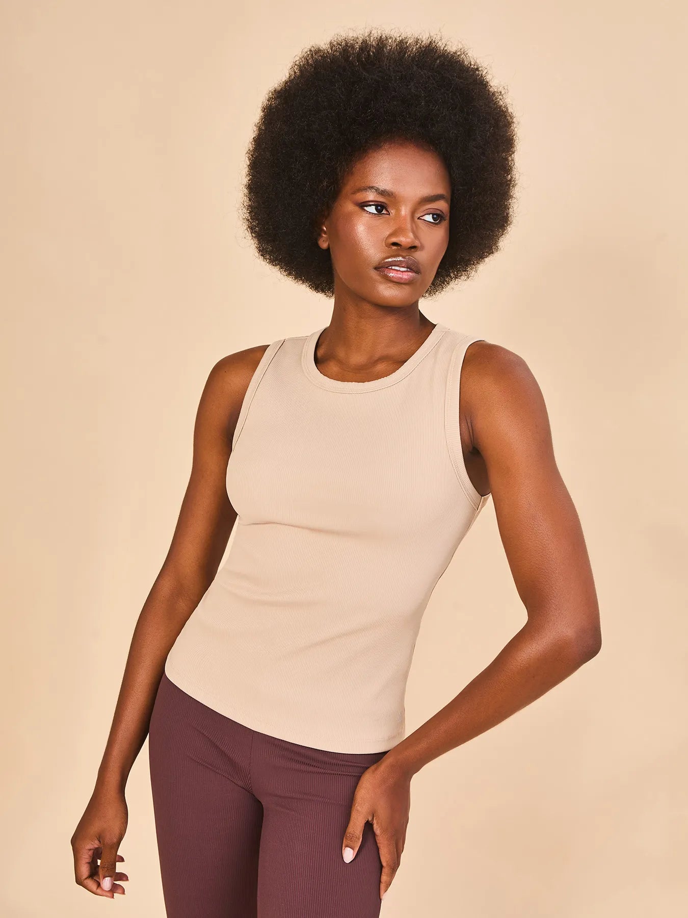 Camisa UV Com Proteção Solar Regata Canelada Fem - AREIA