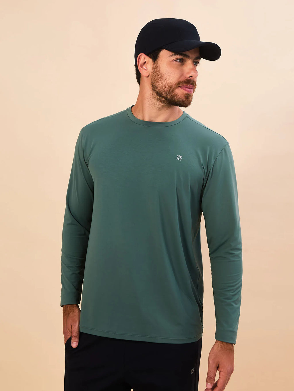 lado hover  Referência: 062100050107 Camisa UV Masculina Com Proteção Solar New Fit Textura ML - VERDE JADE